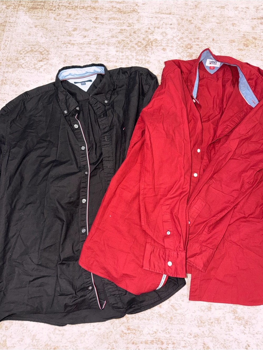 Tommy Hilfiger Red and Black Lightweight Button-Up Shirt Jackets